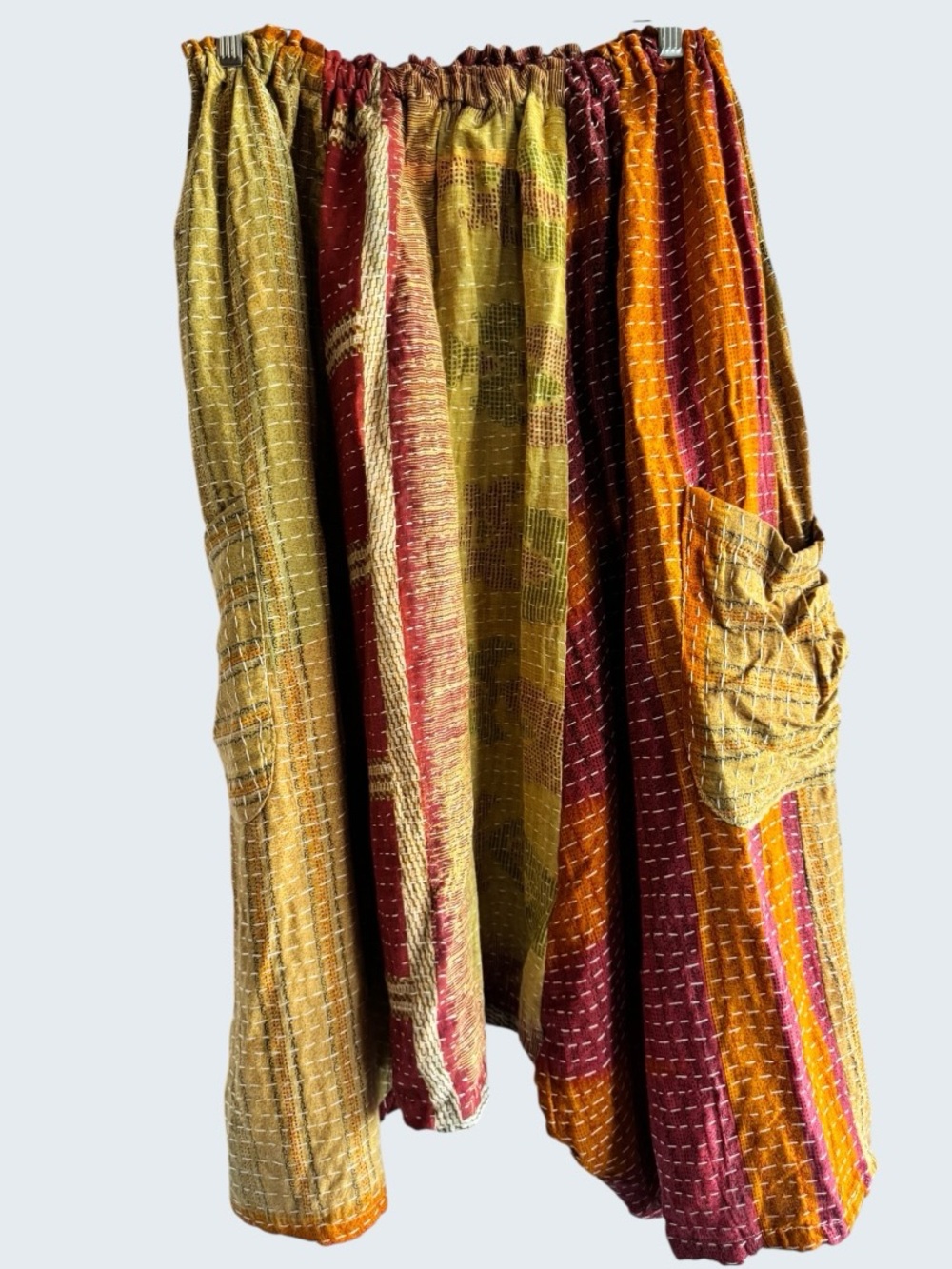 Handcrafted Neutral Kantha Bae Karma Culottes in Mustard & Orange - Picture 2 of 2